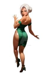 1girls ai_generated almost_naked alternate_costume ass ass_focus bangs bare_chest bare_legs bare_shoulders bare_thighs big_ass big_breasts breast_press breasts brown_skin collarbone curvaceous curvy curvy_body curvy_female curvy_figure cute cute_face dark-skinned_female dark_skin dress dress_down dress_only dress_shirt female female_only from_behind full_body hair_bun huge_ass inviting inviting_to_sex ladynuggets large_breasts long_hair long_sleeves looking_at_viewer looking_back mabui mature mature_female mommy mostly_nude nai_diffusion nail_polish naruto naruto_(series) naruto_shippuden no_bra no_panties no_underwear paizuri_invitation partially_clothed pelvic_curtain pelvic_line petite pinup presenting presenting_ass shiny shiny_hair shiny_skin smooth_skin solo solo_focus stable_diffusion standing teal_eyes thighs tied_hair upper_body watermark white_hair wide_hips