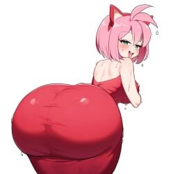 ai_generated amy_rose animal_ears ass ass_bigger_than_head ass_focus big_ass big_breasts big_butt fat_ass gigantic_ass green_eyes huge_thighs humanized large_breasts light-skinned_female light_skin looking_back massive_ass sega short_hair smesh_(artist) smiling solo_female sonic_(series) sonic_the_hedgehog_(series) squatting thick_thighs thighs thighs_bigger_than_head