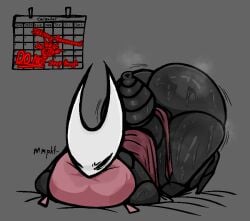 1girls anthro anus arthropod arthropod_abdomen arthropod_abdomen_anus ass ass_up big_ass black_body bodily_fluids bottomless breasts calendar clothed clothing english_text female genital_fluids grey_background hollow_knight horn hornet_(hollow_knight) motion_lines musk musk_clouds nanodude78 narrowed_eyes simple_background solo solo_female sound_effects sweat sweaty_ass sweaty_body team_cherry text thick_thighs topwear topwear_only white_face white_horn