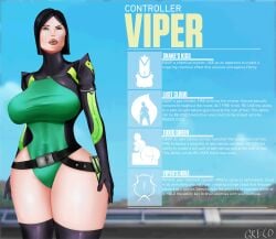 big_breasts greco_(artist) leotard skin_tight thick_thighs valorant viper_(valorant) wide_hips