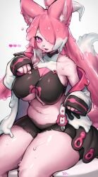 1girls anthro big_breasts blush breasts canine character_request female female_only fox fox_ears furry goo goo_creature huge_breasts long_hair looking_at_viewer pink_body pink_eyes pink_fur pink_hair smiling smiling_at_viewer solo suurin_(ksyaro) tagme thick_thighs wide_hips