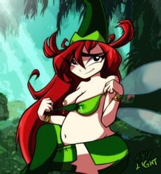 betilla_(rayman) blush breasts dark_nipples fairy fairy_wings female forest forest_background lactation lactation_without_expressing looking_at_viewer milk naughty_face nymph_(rayman) pregnant rayman_(series) rayman_origins red_hair skylight third-party_edit undressing wings