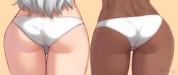 2girls dark-skinned_female dark_skin female_only from_behind light-skinned_female long_hair multiple_girls panties presenting_hindquarters razalor rear_view white_hair white_panties