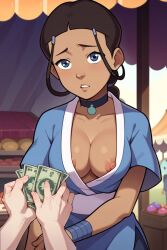 1girls ai_generated areolae avatar_legends avatar_the_last_airbender exposed_breasts exposed_nipples female katara money nickelodeon nipple_slip nipples pov prostitution solo_focus userisbad water_tribe