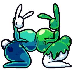 1:1 4_fingers anthro anthrofied ass big_ass big_breasts big_butt blue_body blue_skin breast_grab breast_press breasts breasts_bigger_than_head bunny bunny_slime butt buttplug cosplay disguise female female_only full_body goo_creature green_body green_skin hips huge_ass huge_breasts huge_butt humanoid kneeling large_ass large_breasts large_butt looking_at_viewer mask monster_girl multiple_girls nipples nsfwoaf pixel_art side_view simple_background slime slime_(terraria) slime_girl small_breasts terraria thick thick_ass thick_thighs thighs transparent_background voluptuous wide_hips