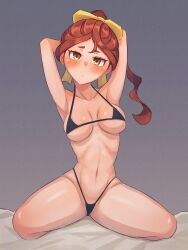 1girls bikini breasts brown_hair female female_only hair_ribbon hannah_england little_witch_academia madabauillust micro_bikini thighs