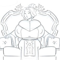 1girls asian big_breasts breasts chinese clothed clothed_female dragon_dynasty earrings empress female_focus female_only giant_breasts huge_breasts milf mother nipple_bulge no_color samson_00 sitting sitting_on_throne sketch solo solo_female solo_focus throne throne_room tied_hair wu_(samson)