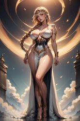 1girls ai_generated big_breasts blonde_hair dress elden_ring full_body golden_eyes league69 looking_at_viewer pelvic_curtain queen_marika_the_eternal solo standing tagme