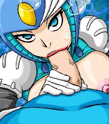 1boy 1girls blowjob blue_eyes breasts breasts_out bubble faceless_male fellatio handjob large_breasts lipstick mega_man mega_man(classic) mindsedge nipples oral oral_sex penis penis_out pov splash_woman underwater water