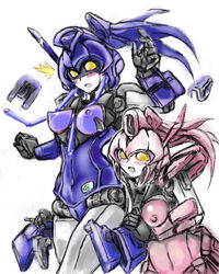 2girls anryuu artist_request blush breasts female gaogaigar humanoid kouryuu mecha multiple_girls nipples pussy robot_girl