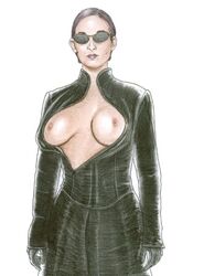 1girls actress carrie_anne_moss celebrity female female_only hitechartist nipples real_person solo tagme the_matrix trinity_(the_matrix)