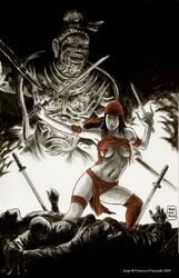 2005 daredevil_(series) elektra_natchios katana marvel sai_(weapon) straight_hair tagme weapon