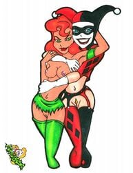 2girls artist_request batman:_the_animated_series batman_(series) breasts bruce_timm dc_comics dcau edit female female_only garter_belt harley_quinn harley_quinn_(classic) human multiple_girls nipples poison_ivy poison_ivy_(dcau) pubic_hair pussy stockings the_new_batman_adventures unknown_artist