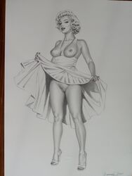 1girls bottomless breasts clothed clothing female female_only first_porn_of_franchise giovanna_casotto human marilyn_monroe mostly_clothed nipples nipples_visible_through_clothing pubic_hair solo standing tagme the_seven_year_itch traditional_media_(artwork)