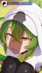 1girls 2026 ai_generated arknights arknights:_endfield artist_name breasts bust chest electroworld female fluorite_(arknights:_endfield) grass green_eyes green_hair hi_res high_quality high_resolution highres mole multiple_girls patreon patreon_username stable_diffusion watermark