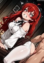 1boy aged_up ahoge ai_generated anal ass bangs bare_shoulders black_hairband black_ribbon blush breasts brown_skirt clenched_teeth clothed_female clothed_female_nude_male clothed_sex clothes_lift clothing clothing_cutout crossed_bangs cum doggy_style eris_boreas_greyrat eris_greyrat female hair_between_eyes hairband headwear indoors jousneystudio large_breasts long_hair long_sleeves male mushoku_tensei mushoku_tensei:_isekai_ittara_honki_dasu neck_ribbon nude pantyhose penis red_eyes red_hair sex sex_from_behind shirt shoulder_cutout skirt skirt_lift solo_focus straight sweat teeth thighs torn_clothes torn_pantyhose trembling vaginal_penetration white_pantyhose white_shirt wide-eyed