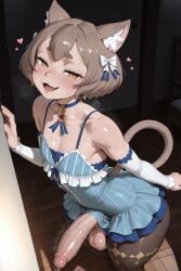 1boy 1femboy ai_generated animal_ears bangs bare_shoulders big_balls big_butt big_penis blush bob_cut bow bra brown_hair cat_ears cat_tail choker detached_sleeves dress dress_lift eyelashes felix_argyle femboy femboy_only feminine_male flaccid flaccid_penis flat_chest flat_chested hairbow heart horny horny_male huge_balls huge_butt huge_cock miniskirt narrowed_eyes naughty_face oerba_yun_fang open_mouth otoko_no_ko pantyhose penis_out posing precum re:zero_kara_hajimeru_isekai_seikatsu reparkz short_hair skirt skirt_lift slim slim_waist smug smug_face sweat sweating tail thick_thighs white_bow wide_hips