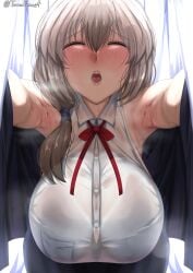 1girls alternate_version_available armpits bent_forward big_breasts blush breast_focus breasts closed_eyes clothing female female_only grey_hair hair huge_breasts large_breasts mature mature_female mature_woman milf mother open_mouth parted_lips solo solo_female steam steamy steamy_armpits steamy_breath sweat sweatdrop sweaty_armpit teeth tomodachi_(tomofanart) topwear uzaki-chan_wa_asobitai! uzaki_tsuki