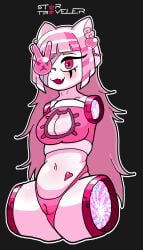 1female 1girls albino bandaid_on_face bangs belly belly_button boob_window cat_ears cat_girl cat_humanoid cat_lingerie catgirl covered_eye eyepatch imminent_rape imminent_sex implied_imminent_sex innocent innocent_expression kemonomimi large_breasts large_thighs limbless lingerie long_eyelashes long_hair looking_at_viewer multicolored_hair neko nekomimi no_limbs oc oerba_yun_fang original_character pale-skinned_female pale_skin pale_skinned_female pink_hair portal portal_amputation portal_ring quadruple_amputee quadruple_amputee_portal red_eyes sole_female solo solo_female startraveler textless_version underwear white_hair white_skin