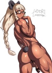 1futa animal_ears ass bar_censor big_ass blonde_hair braid breasts censored dark-skinned_futanari dark_skin dickgirl full-package_futanari futa_only futanari glasses hime_cut intersex morinobe_hiyori nipples nude open_mouth penis pussy solo standing tail testicles white_background yana_(nekoarashi)