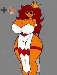 annoyed big_breasts big_lady body_growth body_growth_(enlargement) breasts creepypasta crown damsel_(mario_85) edit growth hips hips_wider_than_shoulders house_of_horrorbrews huge_breasts leg_accessory long_hair mario_85 mushroom power_up princess princess_peach red_hair shoulders super_mario_bros. super_mushroom tall tall_female thick_thighs thighs wide_hips