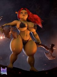 1girl 1girls 3d 3d_render abs ai_assisted ai_generated animated_gif axe barbarian barefoot barely_contained_breasts big_ass big_boobs big_breasts bikini bouncing_breasts busty curvaceous curvy curvy_figure dreamworks dreamworks_animation fantasy female front_view gif green_skin helmet holding_object holding_weapon hourglass_figure huge_breasts jiggle jiggling_breasts large_breasts lewdstein long_hair loop looping_animation muscular_thighs narrow_waist ogre ogress_fiona paramount_pictures princess_fiona princess_fiona_(ogre) red_hair shrek_(series) shrek_forever_after slim_waist solo standing thick_legs thick_thighs thong_bikini thunder_thighs toned underboob voluptuous warrior weapon