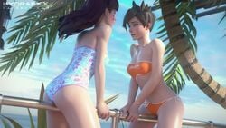 2girls 3d alternate_costume animated asian ass beach bikini blender blizzard_entertainment brown_hair cleavage clothed clothing d.va facing_each_other female female_only grinding human hydrafxx lifeguard lifeguard_tracer long_hair masturbation moaning one-piece_swimsuit outdoors overwatch public rubbing short_hair shorter_than_30_seconds sound strapless_swimsuit swimsuit tracer video whisker_markings