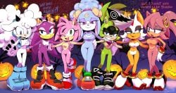 7girls amy_rose archie_comics ariem bat bat_ears bat_wings beak benshir blue_eyes casual chest_tuft cobwebs commission cosplay costume cute ear_piercing earrings face_paint featureless_breasts featureless_crotch female female_only footwear goggles green_eyes group halloween halloween_costume handwear handwear_and_footwear_only horns idw_publishing infinite_the_jackal_(cosplay) jack-o'-lantern knuckles_the_echidna_(cosplay) lanolin_the_sheep naked_footwear no_nipples nonsexual nonsexual_nudity nude_female one_leg_up original_character pumpkin red_eyes rouge_the_bat sally_acorn_(cosplay) sega shadow_the_hedgehog_(cosplay) sharp_teeth sheep sonic_(series) sonic_dream_team sonic_oc sonic_riders sonic_the_hedgehog_(archie) sonic_the_hedgehog_(idw) sonic_the_hedgehog_(series) surge_the_tenrec wave_the_swallow