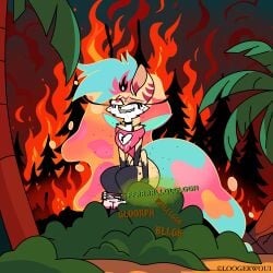 1:1 absurd_res anthro bottomwear bottomwear_down canid canine clothed clothing deforestation demon fart fart_fetish female flies_for_smell fox hellaverse helluva_boss hi_res implied_scat loogerwoui mammal pants pants_down partially_clothed pooping_on_floor public_pooping queen_bee-lzebub_(helluva_boss) scat smelly solo