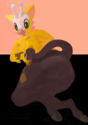 2020 abstract_background anthro areola ass biped butt_focus digital_media_(artwork) digital_painting_(artwork) female generation_2_pokemon genitals girafarig giraffid green_eyes hi_res horn living_tail mammal mighty-whydah nintendo nipples painting_(artwork) pokemon pokemon_(species) rear_view solo tail tail_head tail_mouth unusual_anatomy unusual_tail vulva