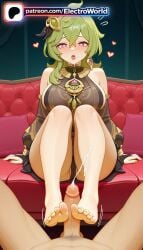 1boy 1girls 2026 ai_generated aqua_nails artist_name barefoot black_nails blue_nails blush cock collei_(genshin_impact) couch cum cum_on_body dick ejaculation electroworld feet feet_fetish female foot_fetish foot_play footjob genshin_impact green_hair green_nails hi_res high_quality high_resolution highres nail_polish open_mouth patreon patreon_username penis pink_nails pov purple_nails red_nails sitting solo_focus stable_diffusion straight toe_ring toejob toenail_polish toenails watermark yellow_nails