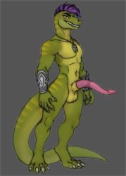 1boy anthro armor bracers canismortem erection genitals hi_res lizard male mane mask monitor_lizard nude nude_anthro penis reptile scalie solo solo_male weredraegon
