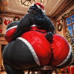 ai ai_generated anthro ass bbw bear bear_ears bear_girl beatrice_thepyromancerfox belly big_ass big_belly big_breasts big_butt black_bear breasts christmas christmas_outfit chubby chubby_female female female_only looking_back mommy nipples overweight overweight_female slightly_chubby slightly_chubby_female tail thepyromancerfox