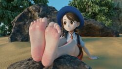 1girls 3d 3d_(artwork) animated barefeet barefoot brown_eyes brown_hair camera_pov camera_view extravehicular10 feet feet_focus foot_fetish foot_focus game_freak juliana_(pokemon) looking_around nintendo outdoors pokemon pokemon_sv pokemon_trainer soles solo toes toes_scrunch