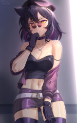 rwby hocen blake_belladonna 1girls solo_female clothed_female black_hair black_hair_female cat_ears yellow_eyes cleavage pose posing small_glasses legwear