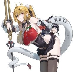 1girls :3 absurdres ahoge blonde_hair breasts cissia_(zenless_zone_zero) closed_mouth colored_nails covered_navel detached_sleeves earclip esnowg female female_only highres holding holding_polearm holding_weapon large_breasts long_hair looking_at_viewer metal_wrist_cuffs painted_nails pink_nails polearm rattlesnake simple_background snake snake_girl snake_tail solo tail underboob weapon white_background white_snake zenless_zone_zero