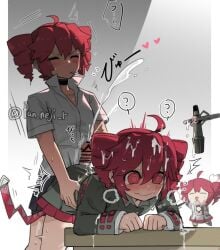 3girls ? @_@ against_table artist_name bar_censor bent_over black_choker black_skirt blush buttjob censored choker closed_eyes commentary_request commission cum cum_on_clothes cum_on_hair drill_hair ejaculation futa_with_female futanari grey_jacket holding holding_microphone jacket kasane_teto kasane_teto_(sv) kasane_teto_(voicepeak) microphone mosaic_censoring multiple_girls nejikyuu orgasm penis red_eyes red_hair selfcest sex sex_from_behind shirikoki shirt skirt spoken_question_mark sweat synthesizer_v tetoris_(synthesizer_v) triple_ryuunen twitching twitter_username utau voicepeak white_shirt