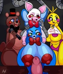 <3_eyes 2019 6:7 absurd_res animatronic anthro areola avian big_areola big_breasts big_nipples bird blue_eyes breasts canid canine chicken female five_nights_at_freddy's five_nights_at_freddy's_2 fox galliform gallus_(genus) green_eyes group heart hi_res huge_areolae huge_nipples intersex lagomorph leporid looking_at_penis machine male mammal mangle_(fnaf) nic-m-lyc nipples nude penis phasianid rabbit robot text thick_thighs toy_bonnie_(fnaf) toy_chica_(fnaf) toy_freddy_(fnaf) ursid video_games