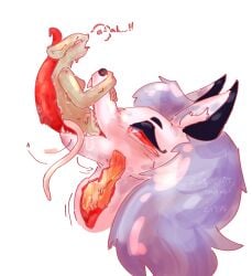 absurd_res alpha_channel anthro bodily_fluids canid canine canis duo fangs female female/female hellaverse helluva_boss hi_res long_tongue loona_(helluva_boss) lunar_angel mammal moan mouse murid murine red_eyes rodent saliva size_difference steamy_breath swallowing tail tail_motion tailwag teeth tongue vore willing_prey wolf x-ray_view