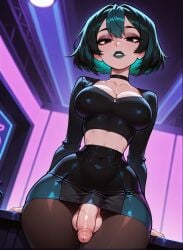 1futa 1futanari abs ai_generated artist_request ass big_ass big_breasts big_hips black_eyes black_eyeshadow black_hair black_lip black_lips black_lipstick black_makeup breasts cleavage clothed clothing eyebrows eyelashes female female_focus female_only futa_only futanari goth goth_futa goth_girl goth_makeup gothic gothic_girl gothified green_hair grin gwen_(tdi) long_hair looking_at_viewer medium_breasts medium_hair navel seductive seductive_look seductive_smile skirt smile smirk smooth_skin solo solo_female solo_focus total_drama_island velfur