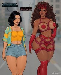 1futa 1girls amaya_luz_(rocner) big_breasts boots carnaval carnival dark-skinned_female dark_skin freckles_on_face gloves marvel marvel_comics marvel_rivals red_boots rocner rocner-verse scarlet_witch scarlet_witch_(marvel_rivals) tagme thigh_boots voluptuous_female wanda_maximoff