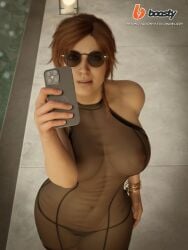 3d female jinxie_lizzy lara_croft phone see-through see-through_clothing sunglasses tagme tomb_raider