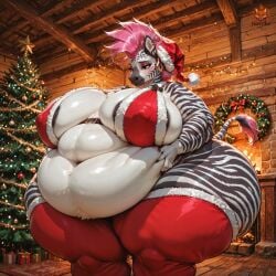 ai ai_generated anthro bbw belly big_belly big_breasts breasts christmas christmas_outfit chubby chubby_female equid equine female female_only looking_at_viewer mommy nipples overweight overweight_female seductive seductive_eyes seductive_look seductive_pose seductive_smile sexy sexy_pose slightly_chubby slightly_chubby_female thepyromancerfox zebra zeriah_thepyromancerfox