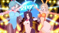 black_hair blonde_female blonde_hair blonde_hair_female blue_hair bowtie bowtie_collar bunny_ears bunnysuit chiebukuro_setsuka danganronpa_another fanganronpa hair_over_one_eye koikatsu koikatsu_(medium) mask masked masked_female necktie purple_eyes reverse_bunnysuit rule_63 sannoji_mikado super_danganronpa_another_2 tie yomiuri_nikei