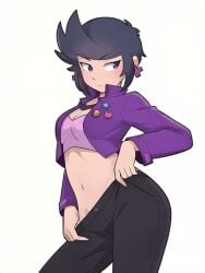 1boy 1girls ai_assisted ai_generated animated ass bibi_(brawl_stars) big_ass big_breasts black_pants blue_hair brawl_stars breasts human moaning nude nude_female pink_shirt purple_eyes purple_jacket sound supercell tagme touching_breast video white_background white_body