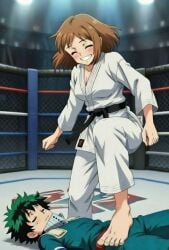 1boy 1girls ai_generated asserting_dominance assertive assertive_female balls barefoot blush boku_no_hero_academia brown-haired_female brown_hair defeat defeat_sex defeated defeated_male denki_anma dojo dominant_female dougi feet female femdom foot_domination foot_fetish foot_on_balls foot_on_crotch footjob footjob_over_clothes humiliation izuku_midoriya karate karate_gi male malesub martial_arts_uniform midoriya_izuku my_hero_academia ochako_uraraka penis punishment standing standing_footjob stepped_on stepping_on_penis submissive_male taekwondo tagme trample trampling unconscious uraraka_ochako uravity video videos