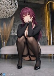 ai_generated ass ass_focus breasts citlali_main dress female half_naked half_nude honkai:_star_rail kafka_(honkai:_star_rail) purple_eyes purple_hair sexy sexy_body sexy_female sexy_pose solo solo_female underwear