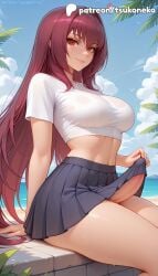 1futa 2026 ai_assisted ai_generated anime artist_name beach big_breasts blue_sky branch breasts bust busty cloud cock dick erection explicit fate/grand_order fate_(series) futa_only futanari hi_res high_quality high_resolution highres large_breasts leaf light-skinned_futa long_hair outdoors patreon patreon_username penis purple_hair scathach_(fate) skirt sky smile solo stable_diffusion tsukoneko watermark