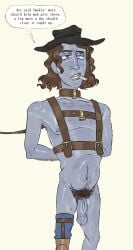 1boy amputated_leg amputated_legs amputee argyria billy_boggs blue_eye blue_eyes blue_skin brown_eye brown_eyes brown_hair bushy_pubes deteriorating_health digital_drawing_(artwork) digital_media_(artwork) disabled disabled_male dripping_precum english english_dialogue english_text grey_skin hands_behind_back harness harness_strap heterochromatic_eyes heterochromia leash leash_and_collar leash_pull leashed leashed_collar leashed_male male male_focus male_only malicious_intent medical_condition medical_fetish medical_play messy_hair misinformation misleading mr_shrink original original_artwork original_character pauper penis penis_out poor_male pubic_hair silver_tooth smoking smoking_cigarette solo solo_focus solo_male southern_accent stupid stupid_looking stupid_male submissive submissive_male uneducated