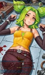 ai_generated bleeding clothed_female crying crying_with_eyes_open damsel_in_distress defeated defeated_heroine draven green_hair helpless helpless_female humiliated insulting_another league_of_legends league_of_legends:_wild_rift making_fun_of on_floor peeing peeing_on_floor peeing_self riot_games ryona small_breasts twintails zeri_(league_of_legends)